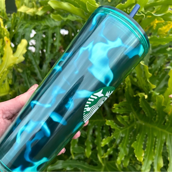 Starbucks Turquoise Green Wave Cold Cup Tumbler 24oz New 2020 Animal Print HTF - Picture 14 of 15